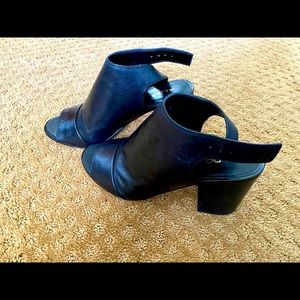 Aldo black leather open-toe block heel, 3.5 inch heel. Worn once. Size 9.
